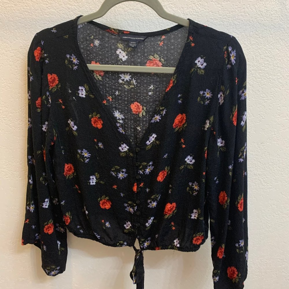 Bell Sleeve Tie Front Crop Top